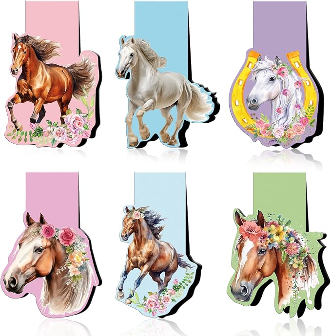 Wxiben Horse Shaped Magnetic Bookmark - 6 Pcs Funny Animal Magnetic Bookmarks Horses Book Mark Magnets Page Marker Clip Gift for Women Men Book Lovers Reading Office Bookworms