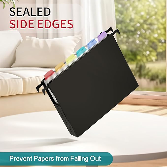Uquelic Plastic Hanging File Folders Letter Size, 12 Pack Reinforced Heavy Duty Hang Folder with Movable Bright Dividers, Adjustable Tabs, 2" File Organizer for Filing Cabinet, School, Office