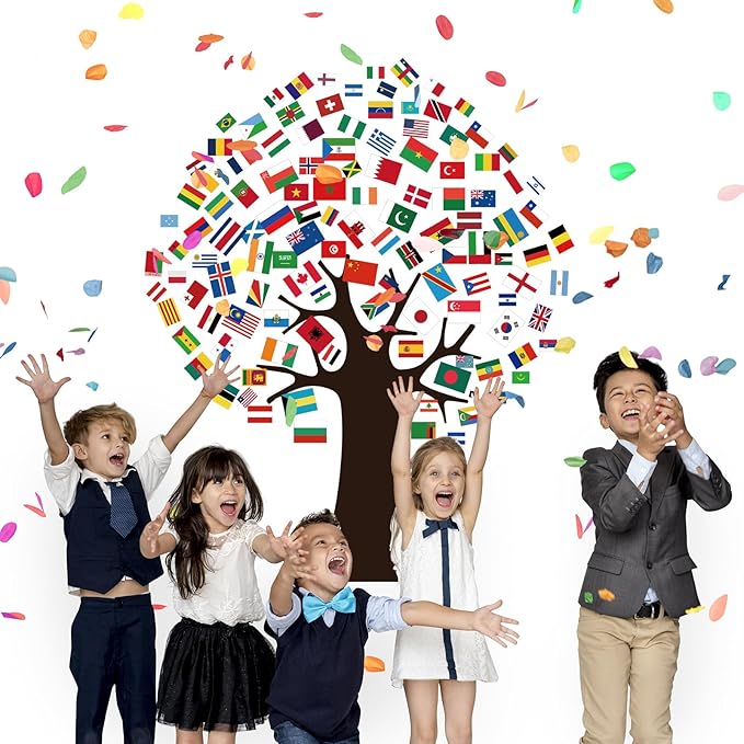 World Flags Tree Bulletin Board Decorations International Flag Tree Paper Cutouts ClassroomTree for Wall School Nursery Blackboard Classroom Wall Decor Supplies