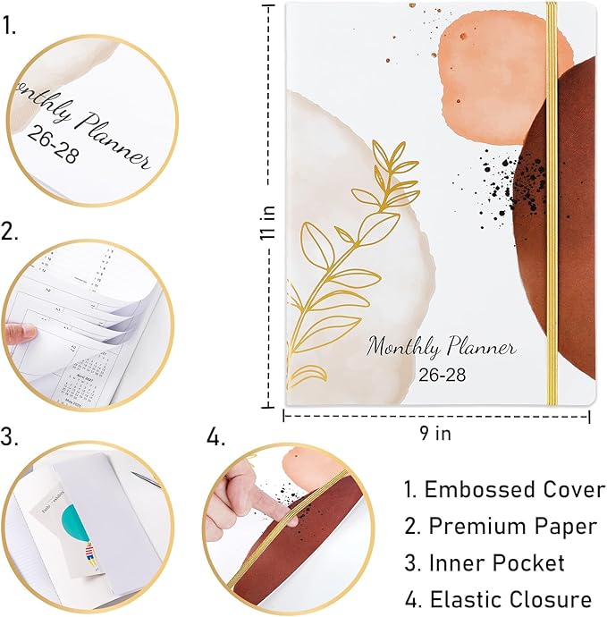2026-2028 Monthly Planner - Jul. 2026 - Jun. 2028, Large 11'' x 8.5'', 2 Year Monthly Calendar 2026-2028, 24 Months Planner, Inner Pocket, Elastic Closure