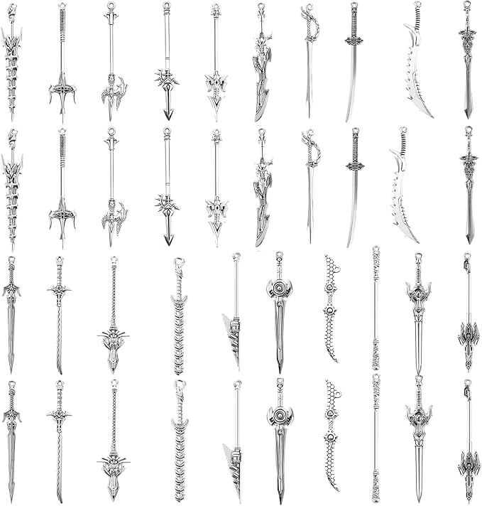 Qianyu 40 Pcs Antique Swords Knife Bookmark Sword Charms Pendants Mini Ancient Knife Accessory Gift Craft Supplies Samurai Ancient Knife for Book Lovers DIY Necklace Bracelet Crafting Findings Making