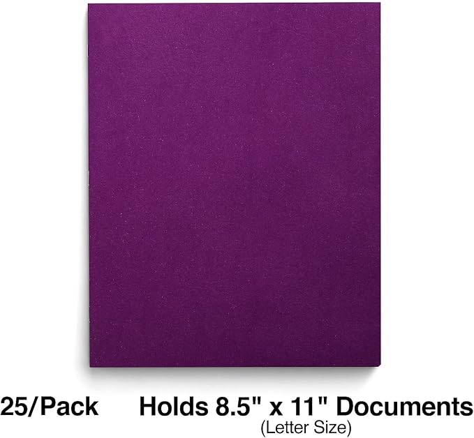 Staples School Grade 2‑Pocket Folders, Purple, Letter‑Size Durable Paper File Folders for Classroom & Office Organization, 25/Box