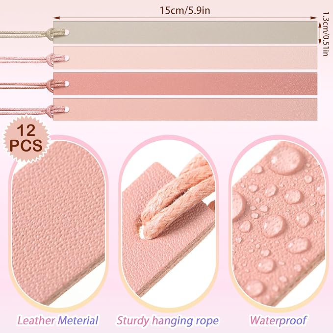 Kosiz 12 Pcs Leather Bookmarks Colorful Engravable Blank Leather Bookmarks Back to School Gifts for Men Women Teachers Students Book Lovers Reading Supplies(Pink)