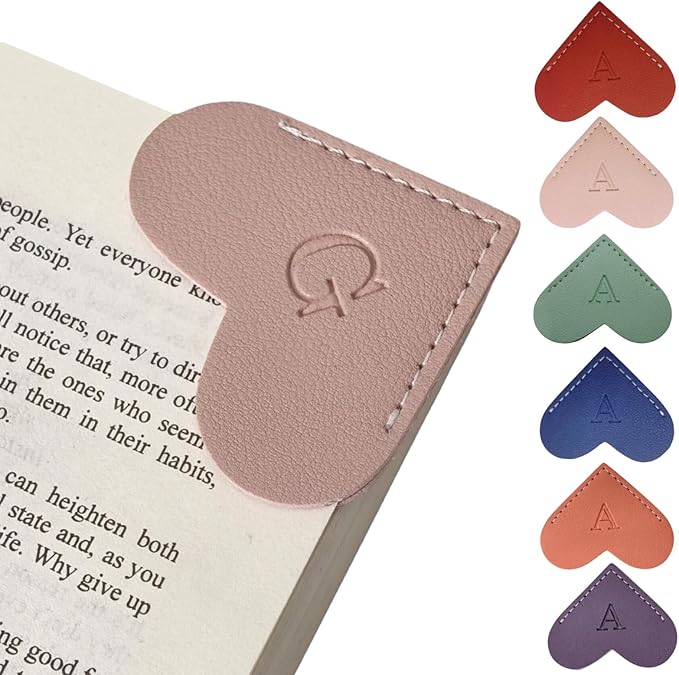Personalized Leather Heart Bookmarks with Initials, 26 Letters Custom Corner Book Mark for Reading Women,Teacher, Student, Book Lovers Book Marker, Meaningful Gifts (Red+Pink,G)
