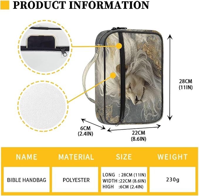 Bible Covers for Women & Men, Bible Organizer Carrying Case with Zippered Pocket Bible Protective Bag, Cool Lion