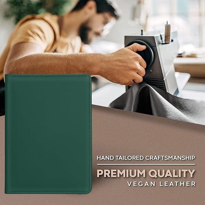 Junior Padfolio Folder - A5 Portfolio Binder Case with 5 x 8 Writing Pad and Interior Storage Pocket Executive Business Organizer for Men Women, Dark Green