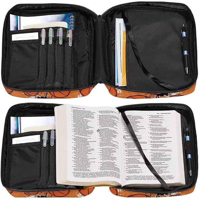 Coldinair Basketball Bible Cover Case for Men,Kids Carrying Book Cover Bible Holders with Handle and Zippered Pocket,Fits for Standard/Large Size Bible