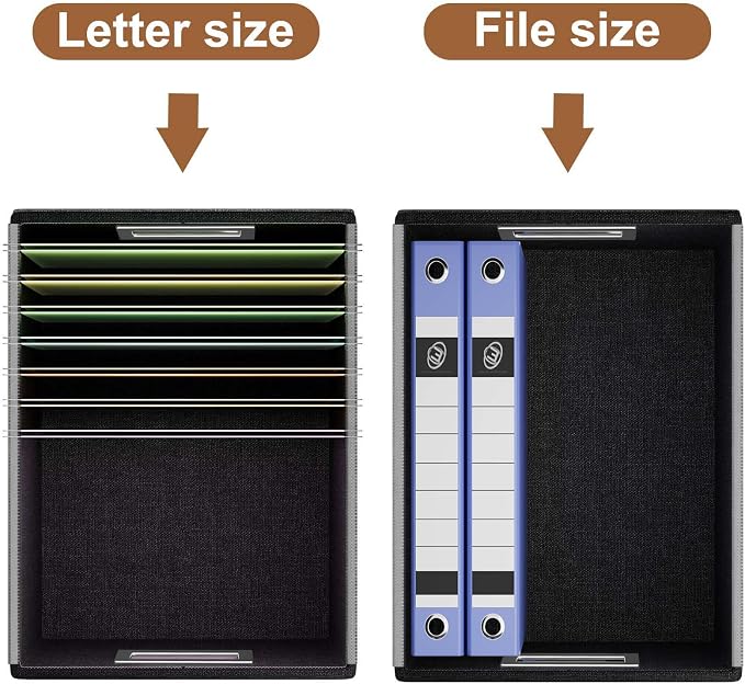 Faux Leather File Organizer Box with Lid, Collapsible Hanging File Folder Box Organizer with Plastic Slides, Decorative Home/Office Filing System Boxes for File and Folder Storage