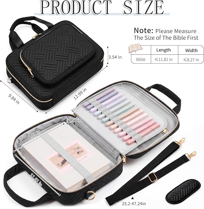 Bible Bag for Women, Large Bible Cover Case with Study Supplies,Girls Carrying Case with Highlighters, Pens, Bible Tabs, Sticky Notes, Christian Gifts for Girls, Mom, Easter Mothers Day Religious Gift