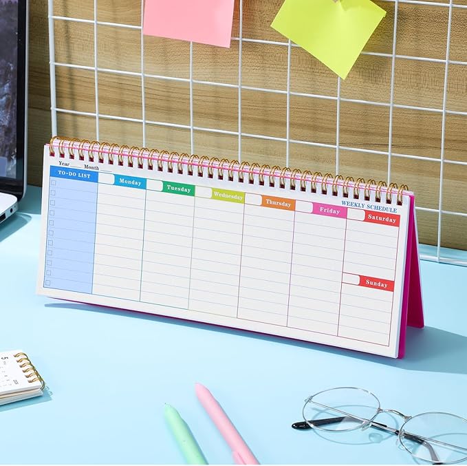 VICASKY Weekly Planner Spiral Book Desk Notebook Scheduler Calendar Bound Blank Desktop Undated Daily Planning Notepad Planne Pad Time Management Assignment Habit Tracker Plan Note Efficient Schedulin