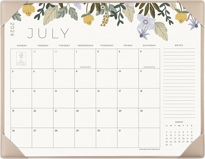 Desk Calendar 2026 with Desktop Mat, Cabbrix Large Desk Pad Calendar 22 x 17 Inch Runs From July 2026 to December 2027, Floral Design Calendar 2026 for Home School and Office (Apricot)