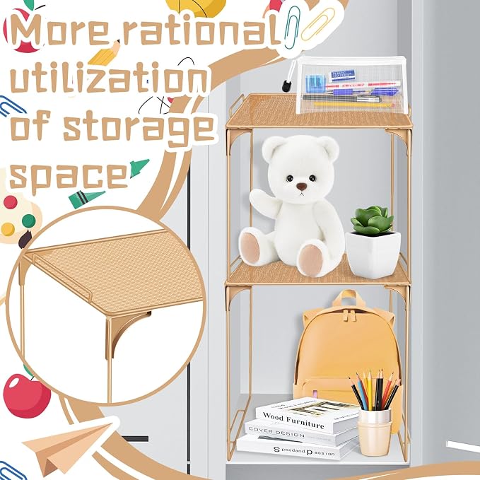 Demonwer Locker Organizer Shelf Brown Stackable Extra Locker Shelf Storage Cabinet Accessories for Back to School Office Home Gym Supplies