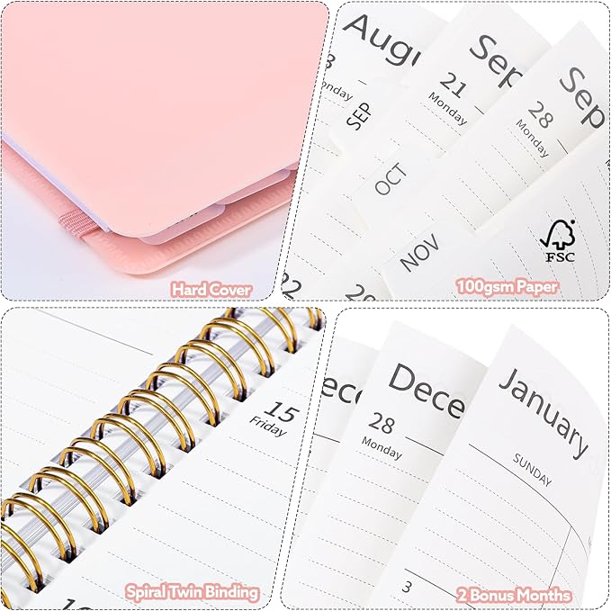2026-2027 Planner, Weekly and Monthly Planner, July 2026-June 2027, Calendar Planner A5 (6.1" x 8.4") with Tabs, Inner Pocket for Home School Office Supplies, Pink