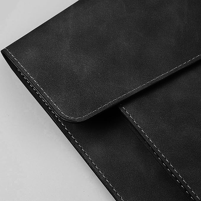 PU Leather A4 File Folder Document Holder with 2 Compartments Envelope Folder Case with Snap Closure for Receipt Contract (Black)