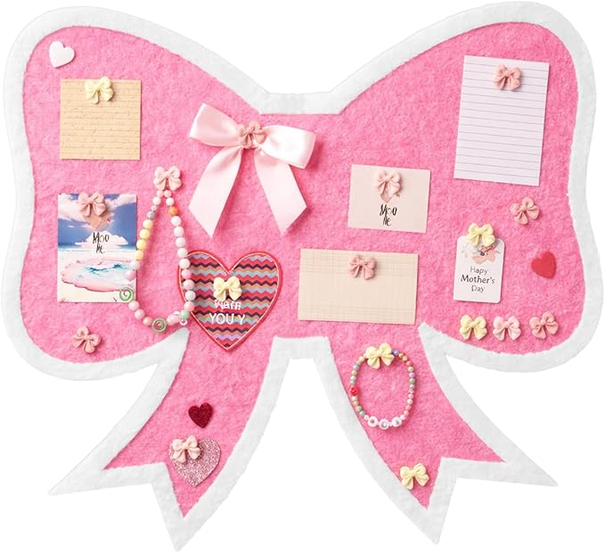 Affrolling 18 Inch Cute Bulletin Board Felt Bow Cork Board with Push Pins Decorative Thumb Tacks for Wall Craft Scrapbooking Home Decor(Bow,Pink)