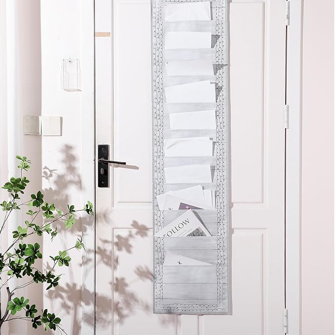 MotiMind 10 Pockets Wall Hanging File Folders File Storage Pocket Chart for Classroom Hanging Wall Organizer with 2 over the Door Hangers, 58" x 14" for School Classroom Office Home(Retro)