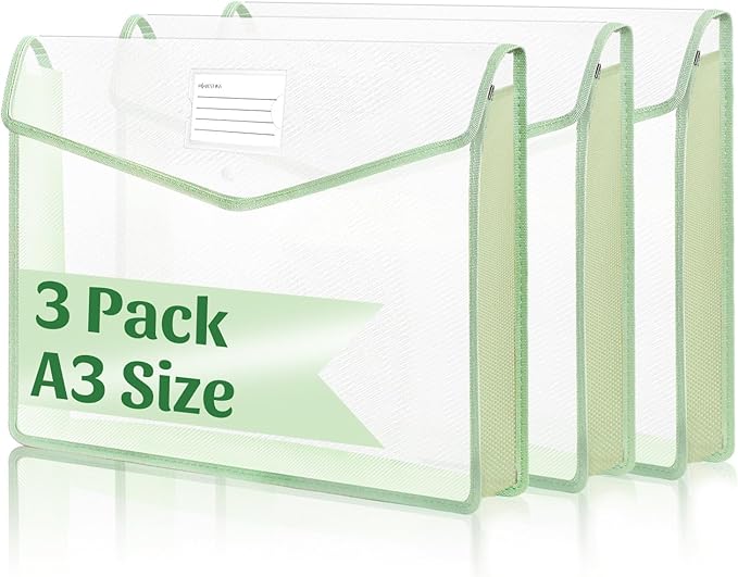 11 x 17 Inch Expandable Tabloid Size Document Folder with Label A3 Plastic Folders for Documents Expanding File Wallet Envelope Size (3, Green)