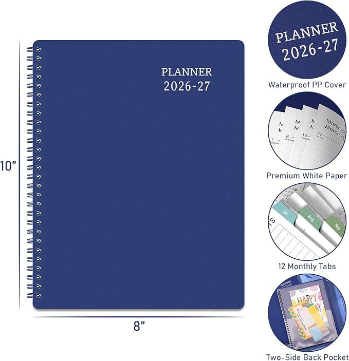 Planner 2026-2027 - Academic Planner from July 2026 - June 2027, 8" x 10", Calendar Planner 2026-2027, Weekly and Monthly Planner Spiral Bound, Flexible Cover, To-Do List, 12 Monthly Tabs