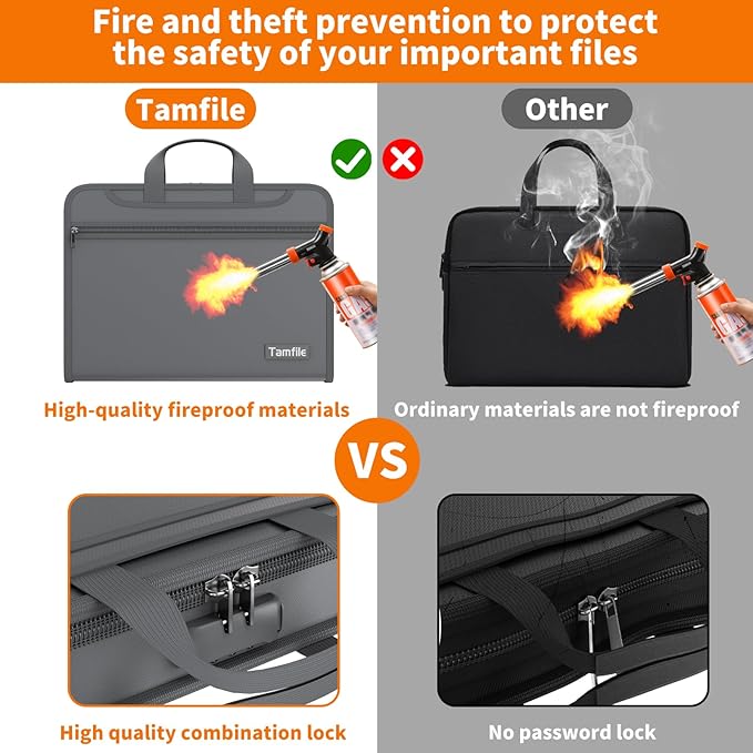 Fireproof Accordion File Organizer with Lock, 5200℉ Document Organizer | Thickened, 13 Colorful Pocket, with Zipper & Labels, Important Document Organizer, Expanding File Folder, with Handle, Black