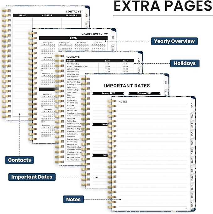 Planner 2026-2027, Monthly and Weekly Academic Planner July 2026 - June 2027, Hardcover Student Teacher Planning Agenda Calendar Book with Tabs, Perfect for Office School Supplies, A4 (8.5" x 11") - Rustic Bloom