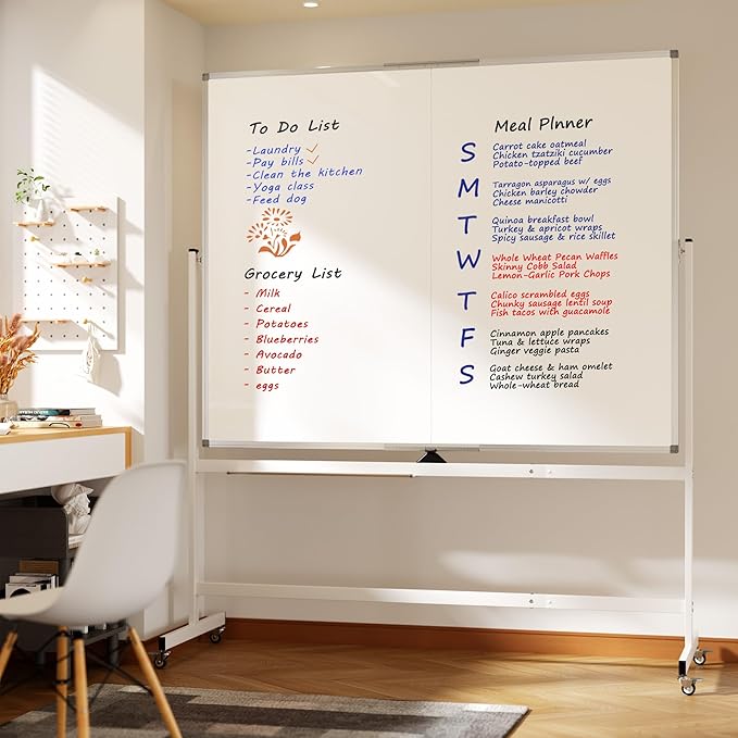 Large Rolling Whiteboard on Wheels, 60" x 48" Double-Sided Mobile White Board with Stand, 5' x 4' Portable Standing Magnetic Dry Erase Board Easel for Home Office Classroom School, Silver