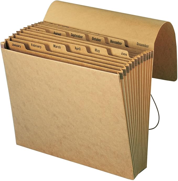 Smead Expanding File with Flap and Cord Closure, 12 Pockets, Monthly (Jan-Dec), Letter Size, Kraft (70186) (Pack of 1)