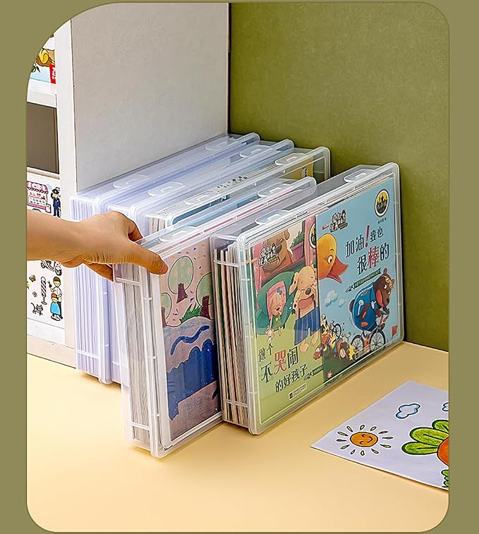 Clear Plastic File Storage Boxes with Lids for Files,Stackable File Box,File Portable Paper Case,Containers for Organizing Paper, Letters, Documents, Art Supplies (Clear-A3 for one)