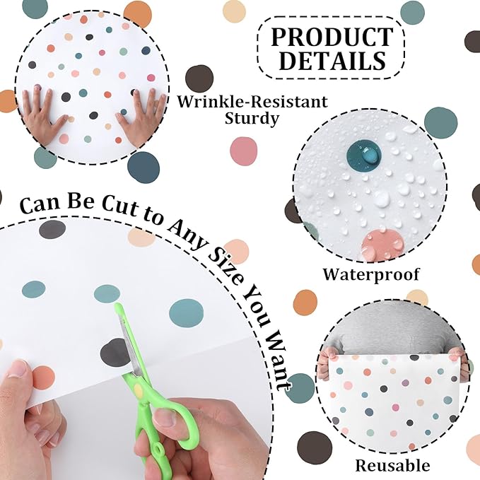 2 Rolls Boho Polka Dots Bulletin Board Paper Roll Non-Woven Bulletin Board Background Reusable Waterproof Poster Fade Resistant Poster for Classroom Decor Wrapping Craft Supplies 15.6 in x 12 Ft
