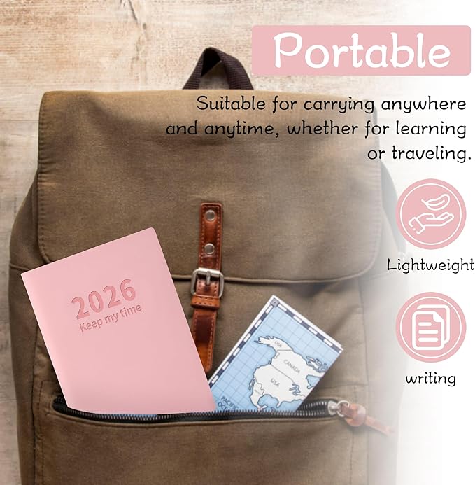 Planner 2026 Weekly and Monthly Planners for Purse 5.5" x 3.9"Cute Small Daily Academic Calendar 320page Hardcover Planning Agenda Book Academic Planner Vegan Leather Softcover, Goal Tracker Organizer Planning for Daily Schedule School Office Schedule ...