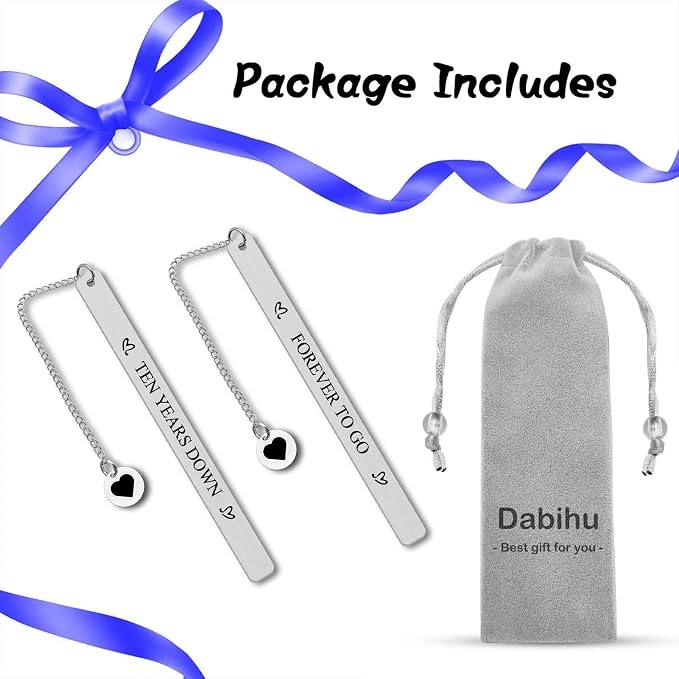 10 Years Anniversary Bookmark for Men Women 10th Anniversary Tin Gifts 10 Years of Marriage Gifts for Couple Husband Wife Boyfriend Girlfriend Present