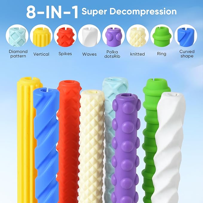 8-Pack Textured Silicone Pencil Grips–Sensory Fidget Sleeves for Kids& Adults,ADHD &Autism Anxiety Relief,Quiet Classroom&Travel Fidget Tool for Focus, Fidget Gifts Christmas Stocking Stuffers