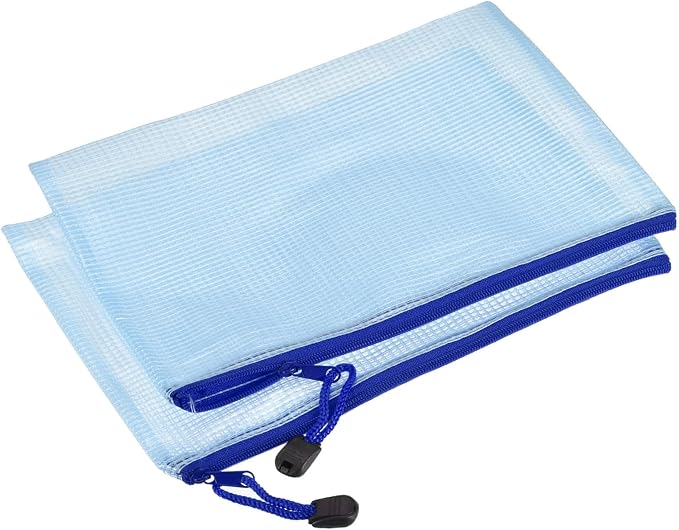YOKIVE 3 Pack Mesh Zipper Bags, A3 Mesh File Pockets Plastic Document Pouch, Great for Office Appliances Travel Storage(Blue)