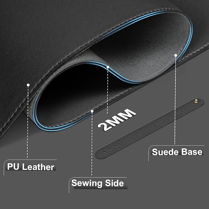 Large Desk Pad, 47.2'' x 23.6'', Computer Mat for Desk, Leather Desk Pad Protector, Suede Base Sewing Desk Blotter, Non-Slip Office Desk Mat, Waterproof Desk Writing Pad for Office and Home Black