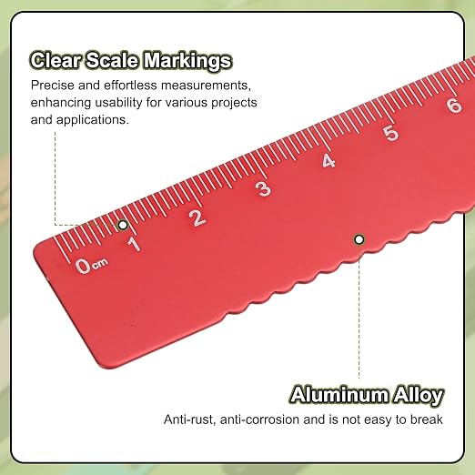 HARFINGTON Straight Ruler 15cm Metric Metal Aluminum Alloy Measuring Bookmark Clip Ruler Scale Tool for Measure Study Reading Classroom Office, Red