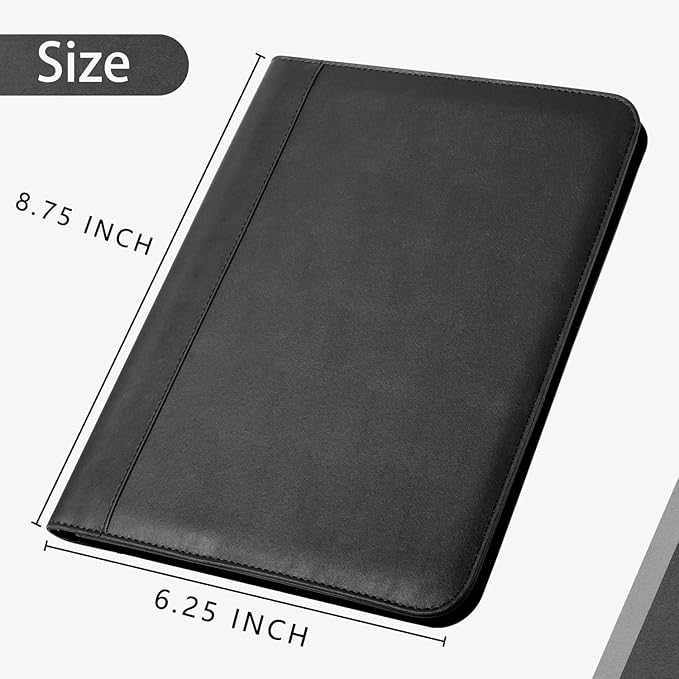 Portfolio/Business Padfolio Binder, Mini Size Document Folder Organizer, Padfolio with Interior Pocket and Pen Loop, 5 x 8 Writing Pad Included, Black