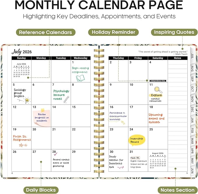 Planner 2026-2027, Academic Year Weekly and Monthly Calender Planner, from Jul 2026 - Jun 2027, Spiral Bound School Planning Book, Perfect for Teacher, Student, Women & Men, A4 (8.5" x 11"), Herbs