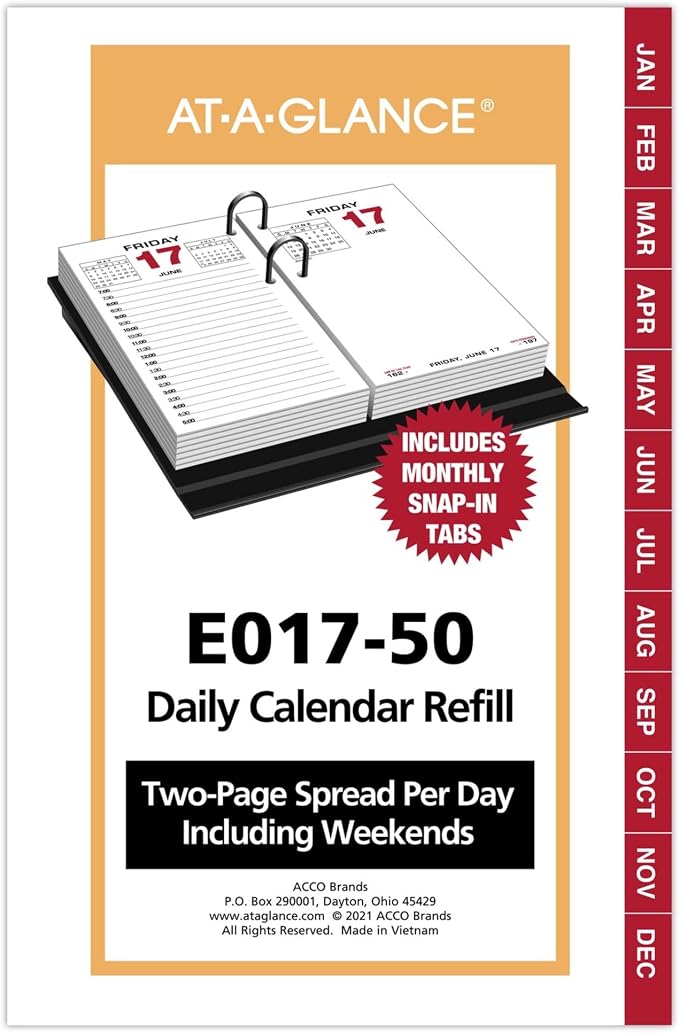 AT-A-GLANCE 2023 Daily Desk Calendar Refill, Standard, 3-1/2" x 6", Loose Leaf, Monthly Tabs (E01750)