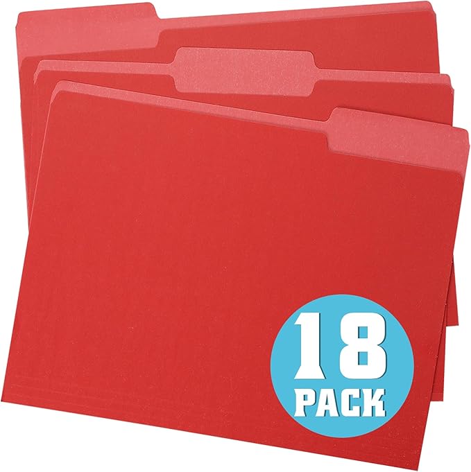 pmybupo 18 Packs Red File Folders-Colored File Folders Letter Size,1/3 Cut Tab File Folders for Documents,Folder for Filing Cabinet,Office Supplies Folders