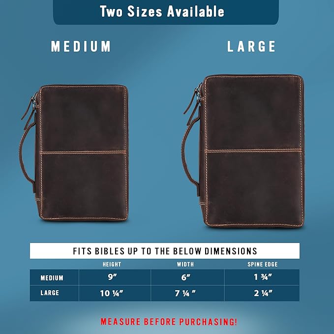 Hunter & Scribe Leather Bible Covers for Men and Women - Top Grain Buffalo Leather - Genuine Leather Bible Cover with Pockets, Zipper, and Bookmark - Bible case - Book cover - Medium Dark Brown