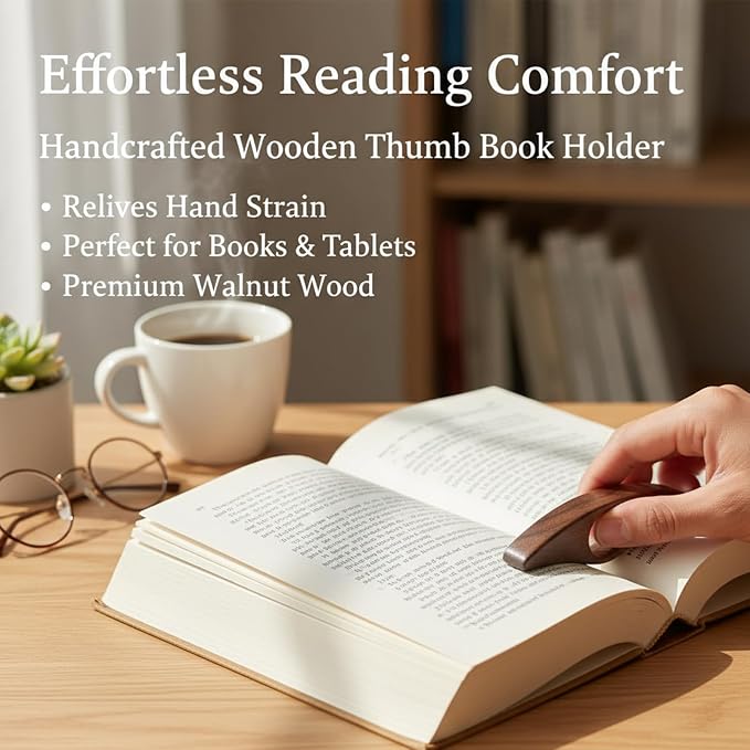 4PCS Thumb Page Holder, Book Holder Thumb for One-Handed Reading, Set of Wooden Page Holders for Avid Readers and Travel