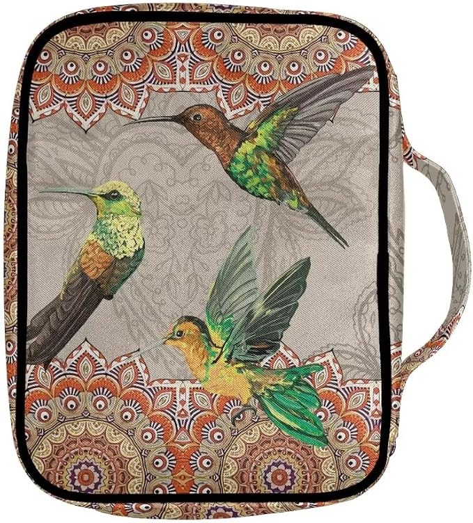 Coldinair Boho Hummingbird Bible Cover Case for Women,Carrying Book Cover Bible Holders with Handle and Zippered Pocket,Fits for Standard/Large Size Bible