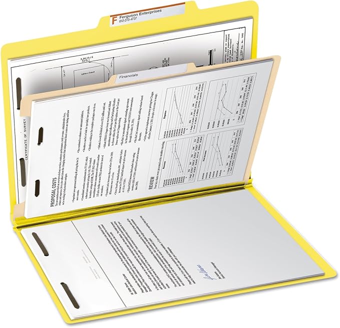 Smead Classification Folder with Prongs, 1 Divider, 2" Fasteners, Letter Size, for Documents Organization, Durable File Organizer for Home, School or Office, Yellow (13704)