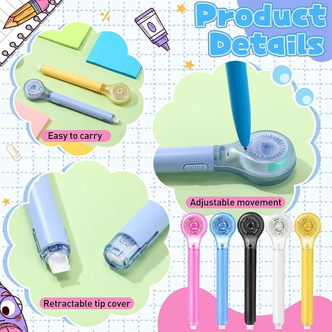 AmazingSpark 100 Pack Correction Tape Pen, 0.2" x 236" White Correction Tape Push Pull Protective Cover Easy to Use Applicator for Office Supplies