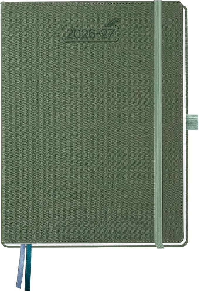 BEZEND Weekly Planner 2026-2027 (8.5" x 11") Horizontal Layout Notebook (Jul 26-Dec 27) 18 Months Academic Calendar & Monthly Tabs, Ideal for Students, Work & Home, PU Leather Hardcover -Olive