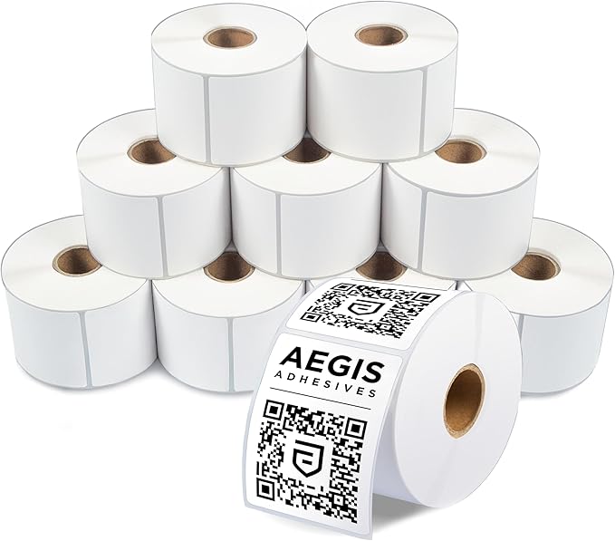 Aegis Adhesives - 2.25" X 3" Direct Thermal Labels (6000 Count, 12 Rolls) - Postage Shipping Labels, Barcode Stickers, Product Identification - Compatible with Zebra and Rollo Printers