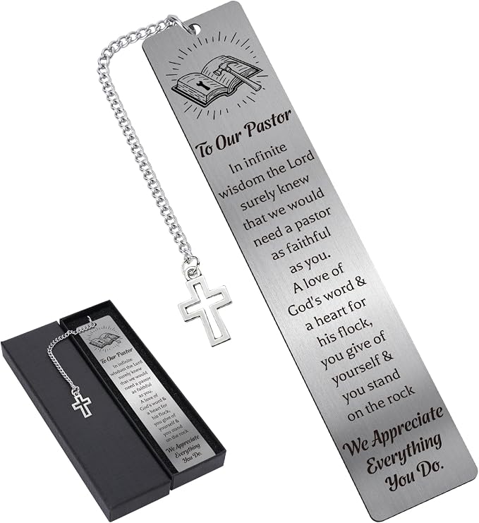 Bookmarks Pastor Appreciation Gifts - Christian Metal Book Mark for Reading Men Women Religious Page Markers with Cross Pendant for Pastors Wife Birthday Retirement Thanksgiving Christmas