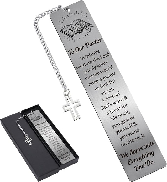 Bookmarks Pastor Appreciation Gifts - Christian Metal Book Mark for Reading Men Women Religious Page Markers with Cross Pendant for Pastors Wife Birthday Retirement Thanksgiving Christmas