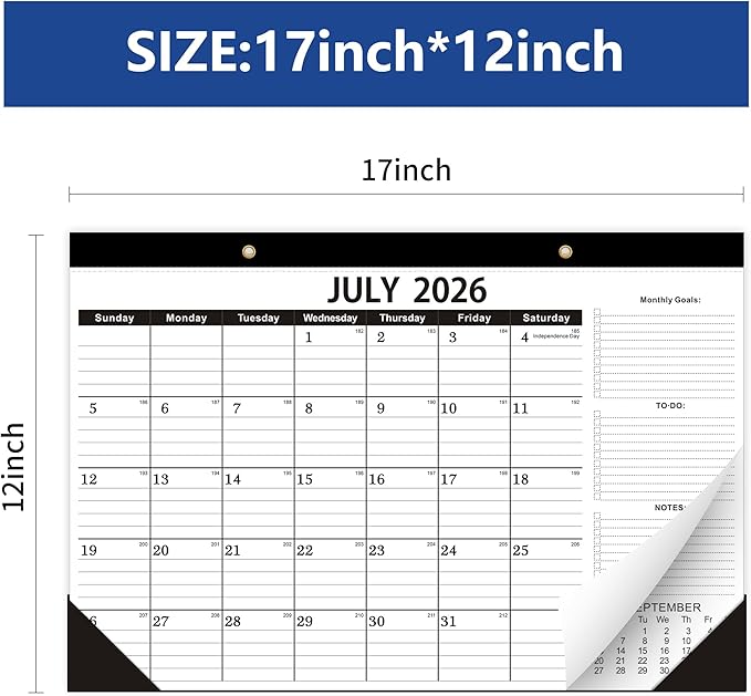 Desk Calendar 2026-2027,July 2026 to December 2027, Desk calendar 2026-2027 with to-do list,2027 Calendar 18 Months,Calendar 2026-2027-17" x 12" for Home or Office.