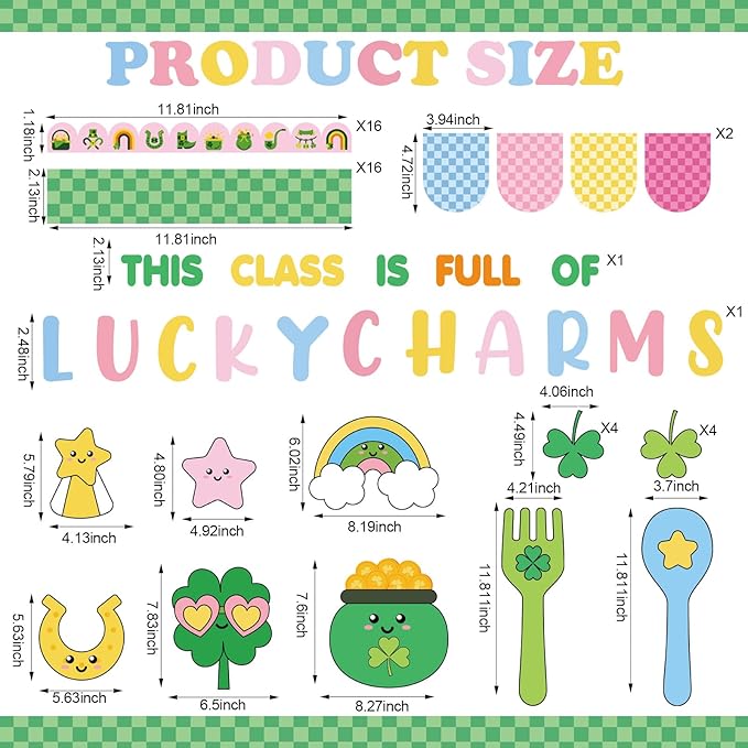 Gersoniel 72 Pcs St. Patrick's Day Shamrock Bulletin Board Decoration Set for Classroom, DIY Photo Crafts Bulletin Board Cutouts for Holiday Chalkboard Wall Decor School Supplies