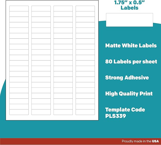 Premium Label Supply White Sticker Return Address Labels – 1.75" x .5" – Laser/Inkjet Compatible – (80 per Sheet), 100 Sheets – 8000 Total Adhesive Labels